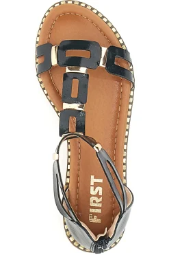 Schwarze Sandalen mit flacher Sohle The First 19467