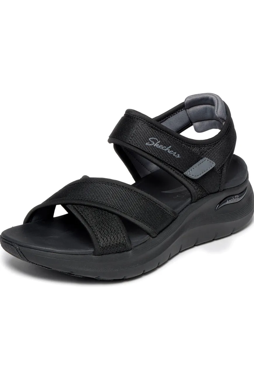 Schwarze Sandalen mit verstellbaren Kreuzriemen Skechers ARCH FIT 2.0 SANDAL FEELIN' BRIGHT