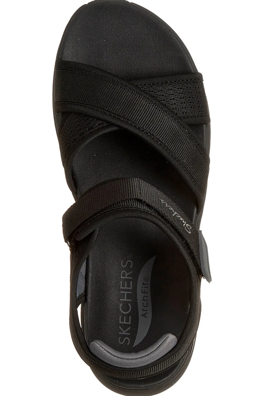 Schwarze Sandalen mit verstellbaren Kreuzriemen Skechers ARCH FIT 2.0 SANDAL FEELIN' BRIGHT