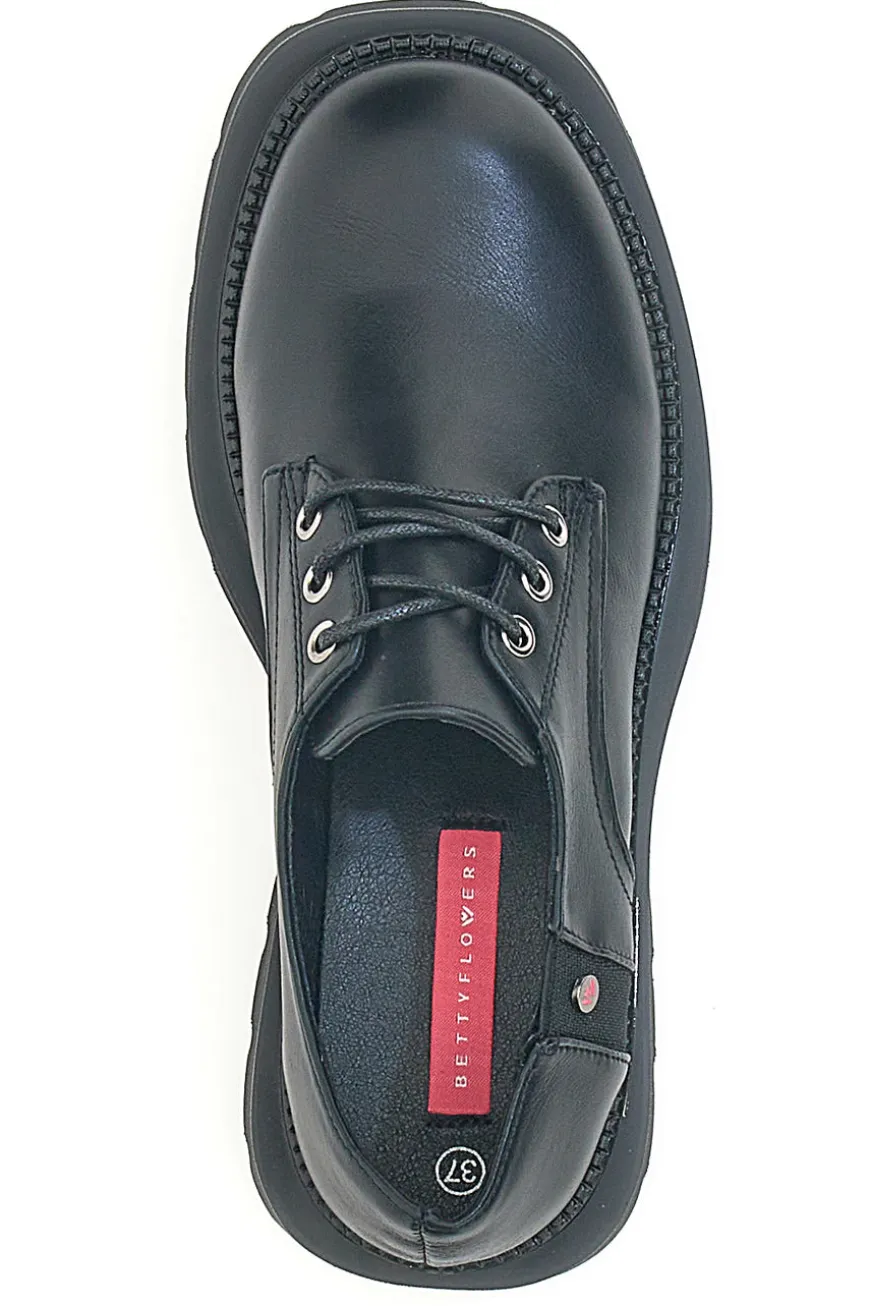 Schwarze Schnürschuhe mit Plateau Betty Flowers 127
