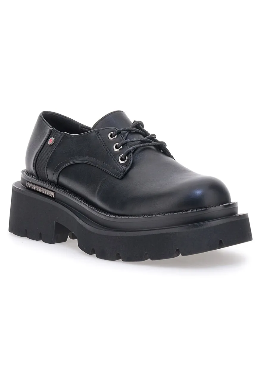 Schwarze Schnürschuhe mit Plateau Betty Flowers 127