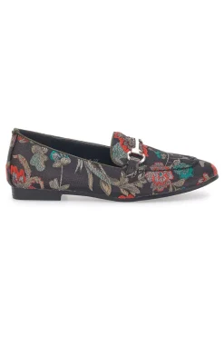 Schwarze Slipper mit Blumen Le Havre Paris 23546