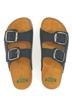 Schwarze Slipper mit doppelter Schnalle, Lederinnensohle und rutschfester Sohle Pittarello Green Walk 335CF20630SR
