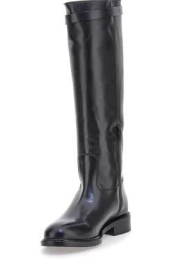 Schwarze Stiefel aus echtem Leder mit goldener Schnalle Pittarello Class RF24L37M