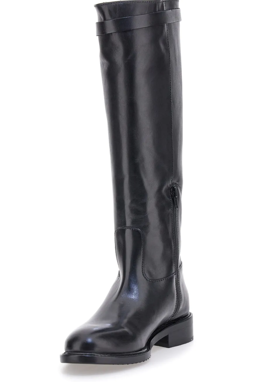 Schwarze Stiefel aus echtem Leder mit goldener Schnalle Pittarello Class RF24L37M