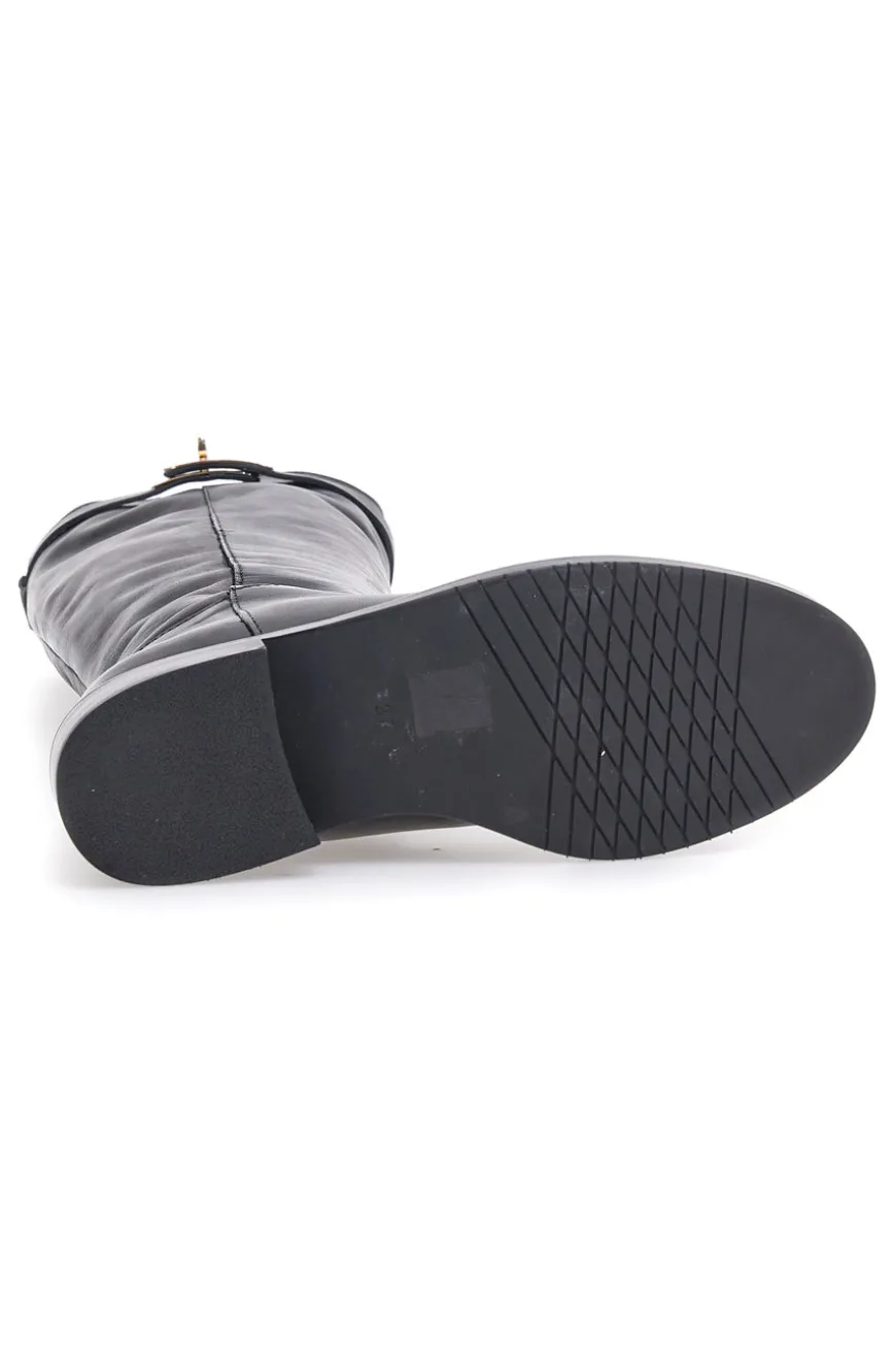Schwarze Stiefel aus echtem Leder mit goldener Schnalle Pittarello Class RF24L37M