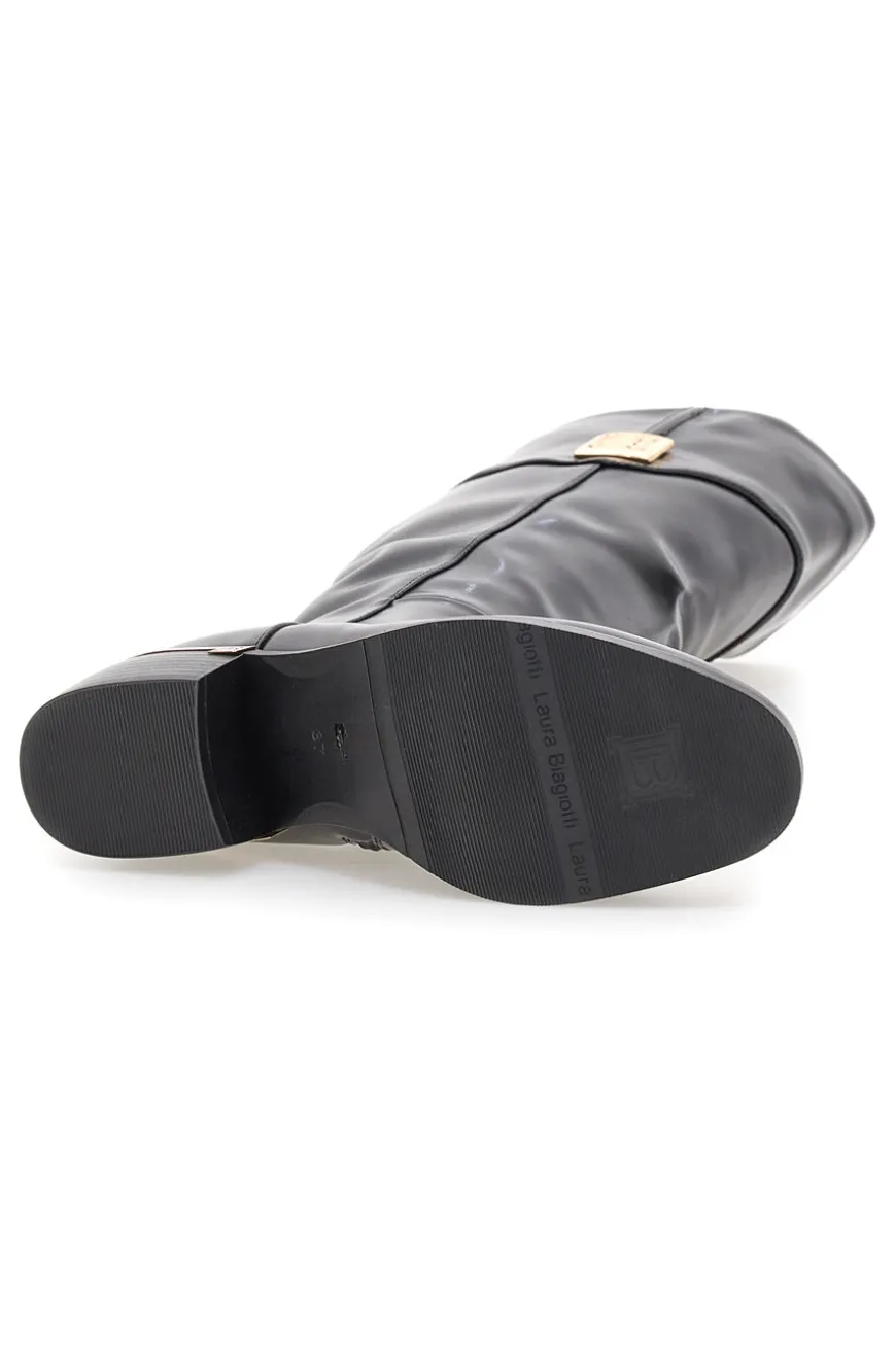 Schwarze Stiefel aus glänzendem Material mit goldenen Details Laura Biagiotti 8782M