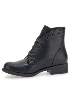 Schwarze Stiefeletten The First P630 mit Ton-in-Ton-Nieten