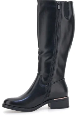 Schwarze Stiefel mit metallischen Einsätzen und niedrigem Absatz Energy I256