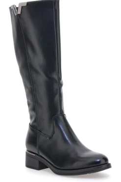 Schwarze Stiefel mit metallischen Einsätzen und niedrigem Absatz Energy I256