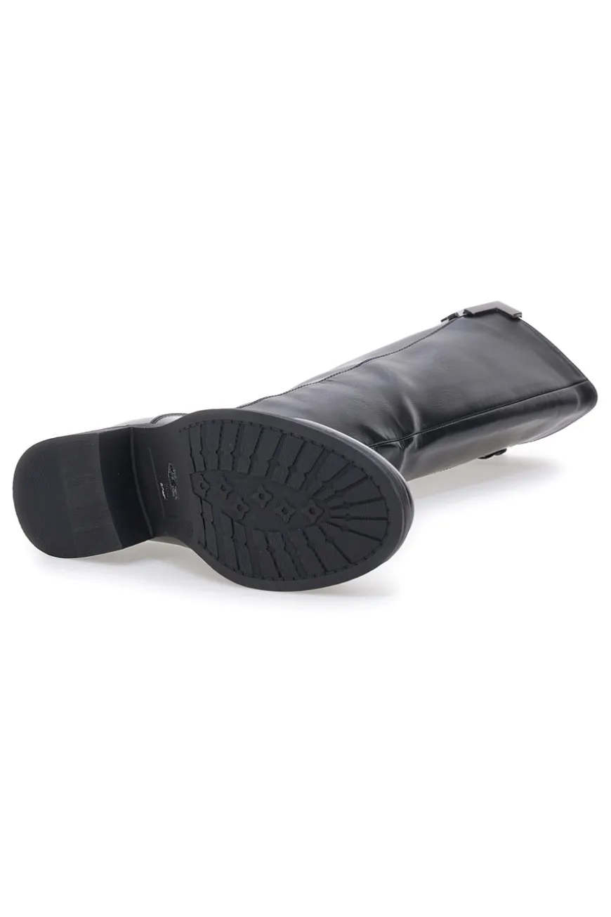 Schwarze Stiefel mit metallischen Einsätzen und niedrigem Absatz Energy I256
