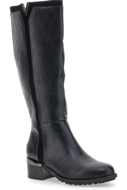 Schwarze Stiefel mit niedrigem Absatz und seitlichem Logo GMV SV0183