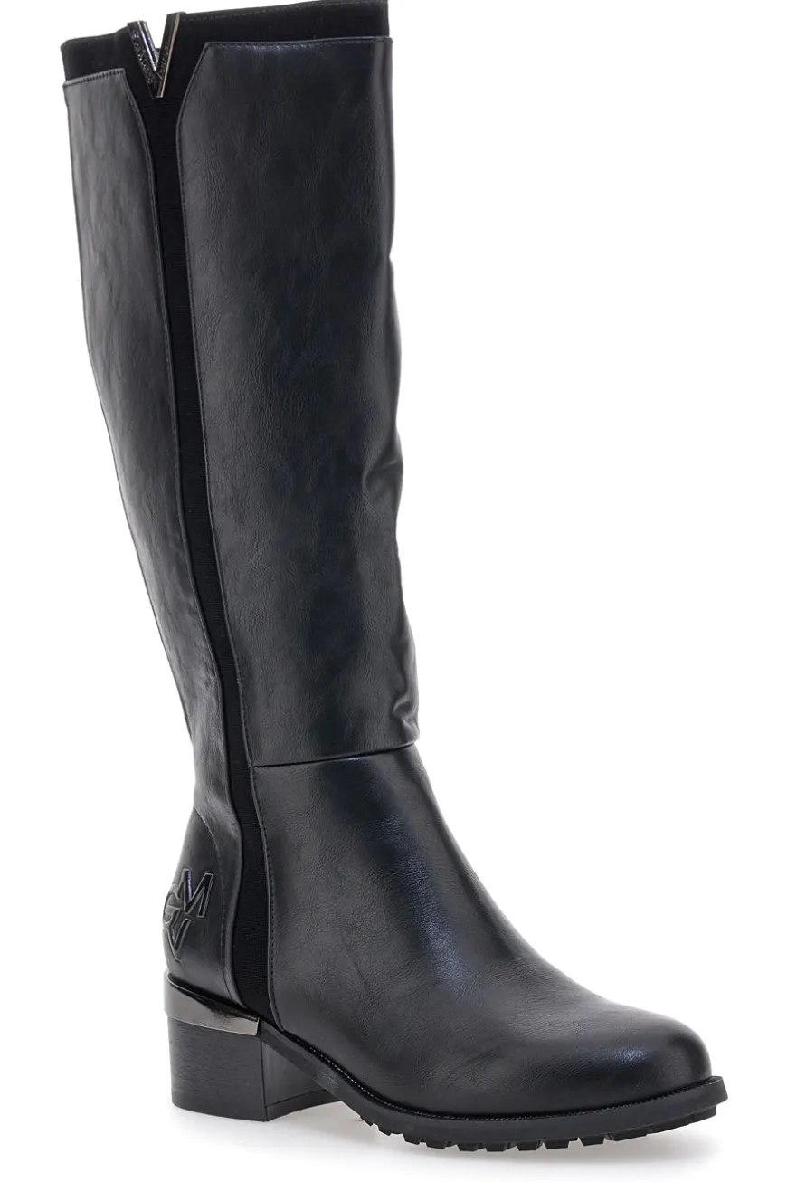 Schwarze Stiefel mit niedrigem Absatz und seitlichem Logo GMV SV0183