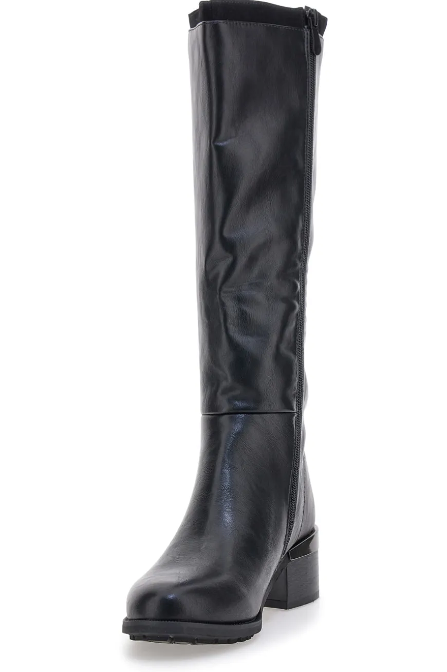 Schwarze Stiefel mit niedrigem Absatz und seitlichem Logo GMV SV0183