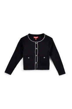 Schwarze Strickjacke mit kontrastierenden Profilen Pitt Kinder PT-G-F-9036