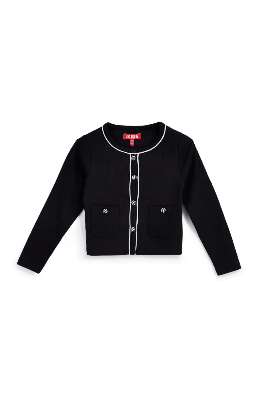Schwarze Strickjacke mit kontrastierenden Profilen Pitt Kinder PT-G-F-9036