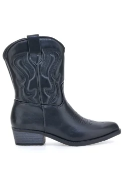 Schwarze Texaner-Stiefeletten mit Café-Stickerei kosten H52804