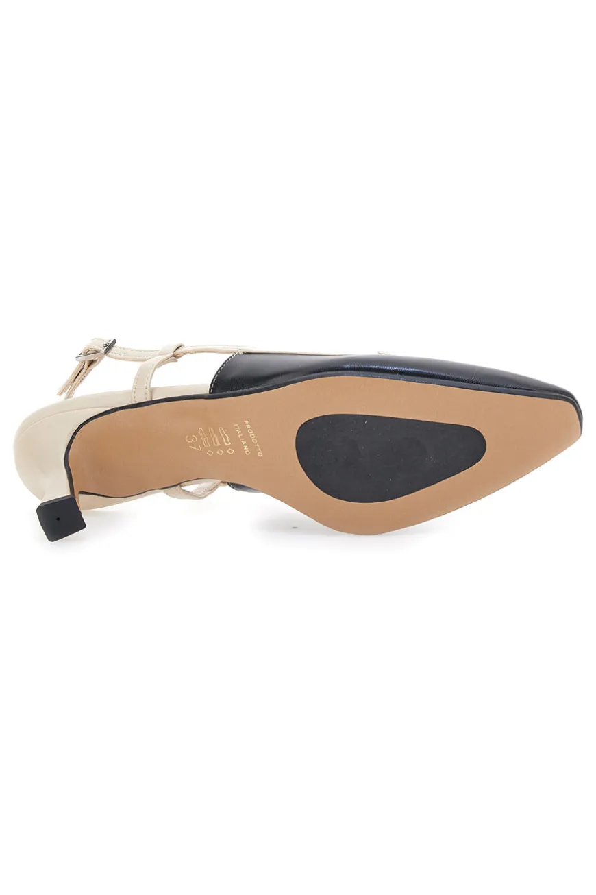 Schwarze und beige Pumps mit Slingback-Riemen PITTARELLO GLAM 2246