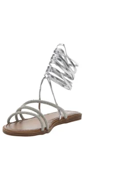 Silberne Sandalen mit Strasssteinen und Knöchelriemen Me & Me 1772