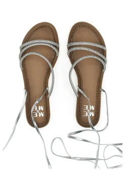 Silberne Sandalen mit Strasssteinen und Knöchelriemen Me & Me 1772