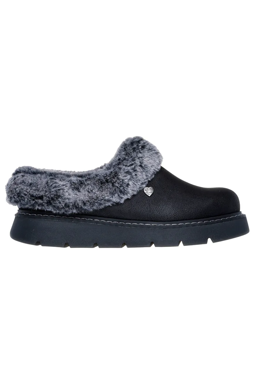 Skechers – Keepsakes Lite Cozy Blend – Pantoletten mit schwarzem Kunstfellfutter