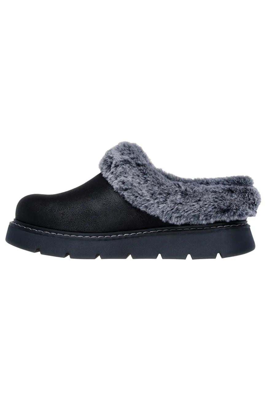 Skechers – Keepsakes Lite Cozy Blend – Pantoletten mit schwarzem Kunstfellfutter