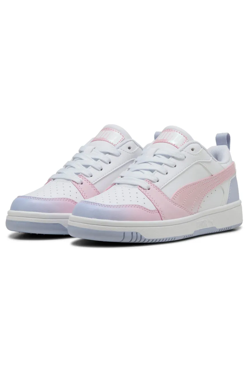 Snaakers Bianche e Dettagli Rosa e Lilla Puma Rebound V6 Lo Blurry Dreams Jr