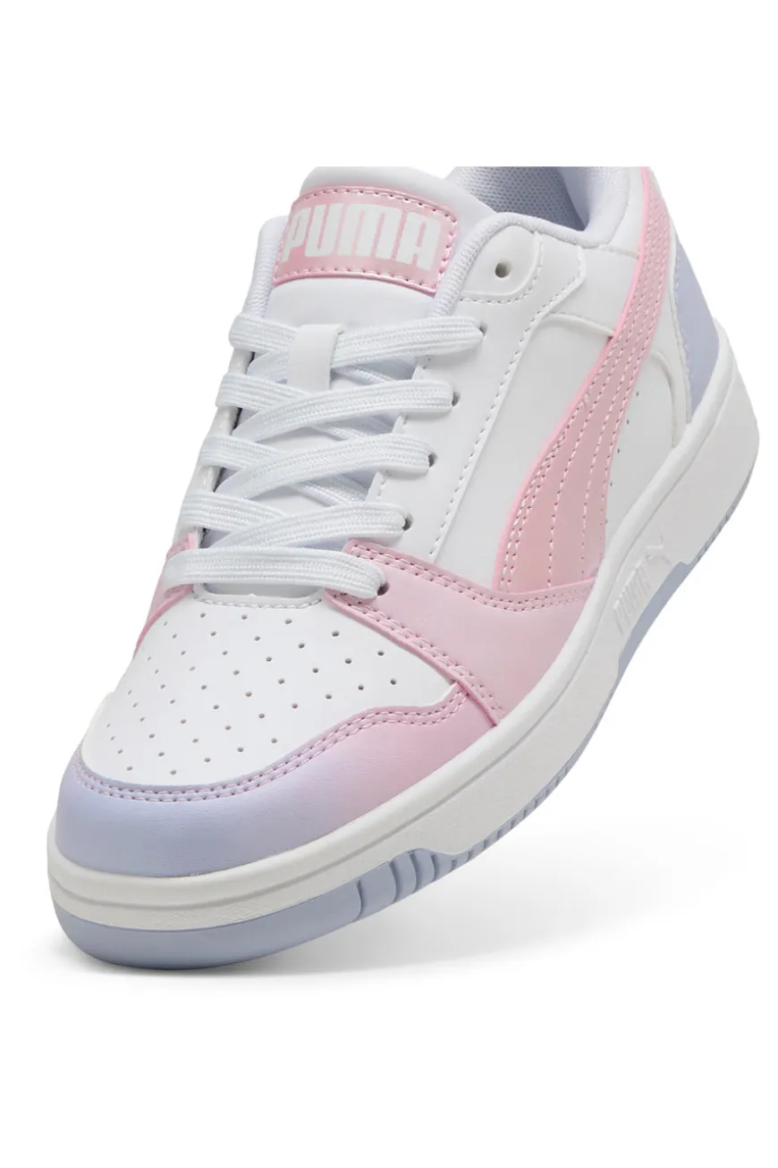 Snaakers Bianche e Dettagli Rosa e Lilla Puma Rebound V6 Lo Blurry Dreams Jr