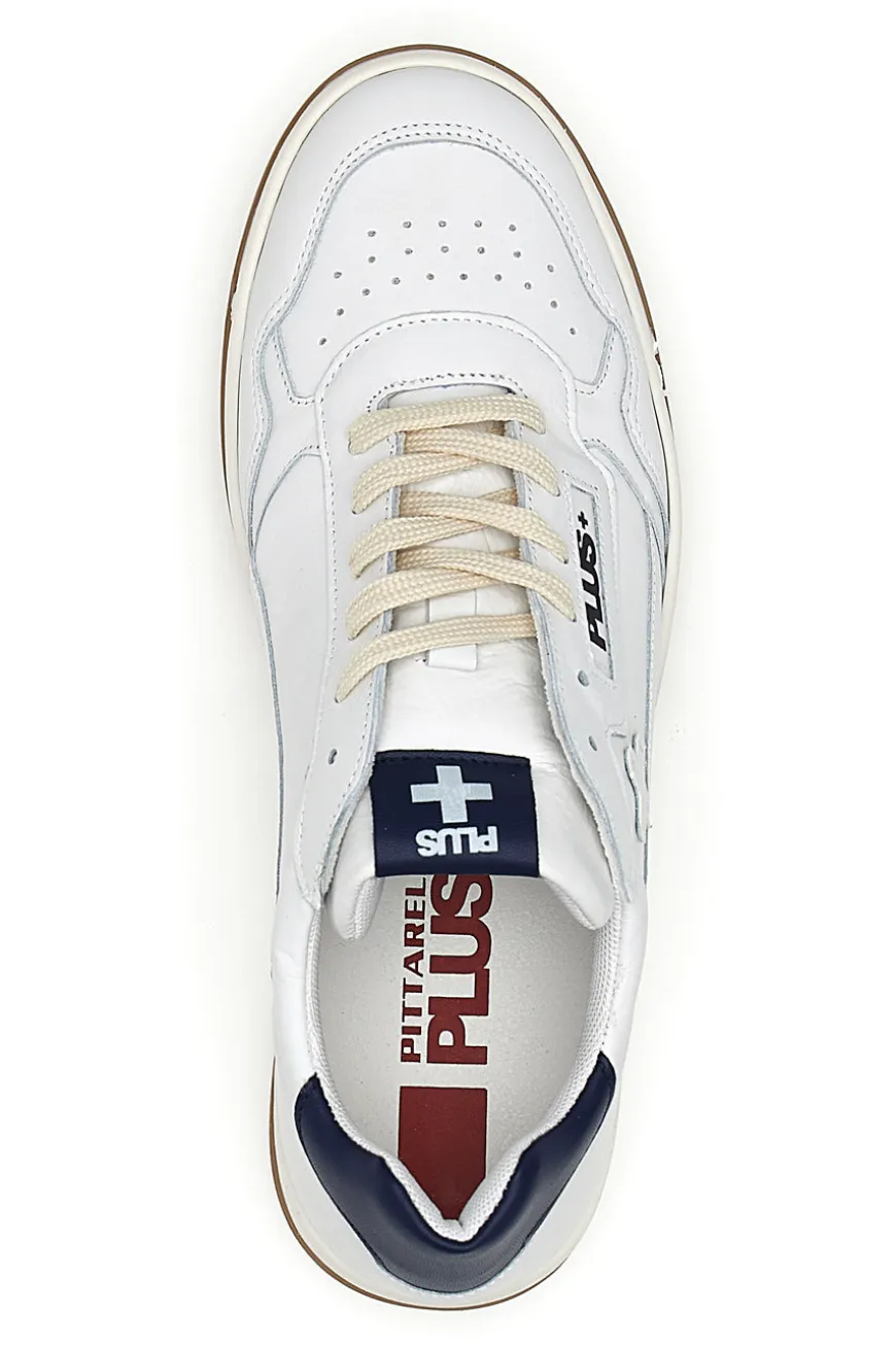 Sneaker bianca in vera pelle con dettagli blu Pittarello Plus S10