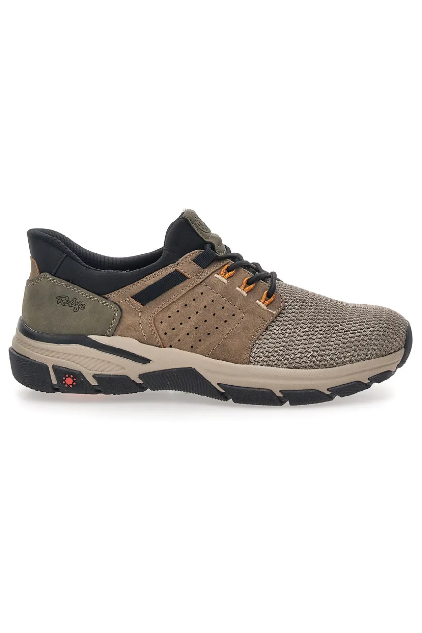 Sneaker da uomo beige e verde con inserti tecnici Relife 68882672301E