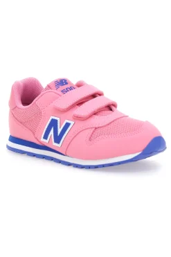 Sneaker rosa con doppio strappo e logo blu New Balance 500