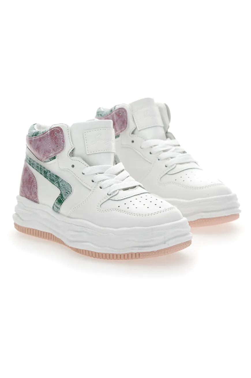 Sneakers alta Grazie 3150 Bianca Verde Rosa