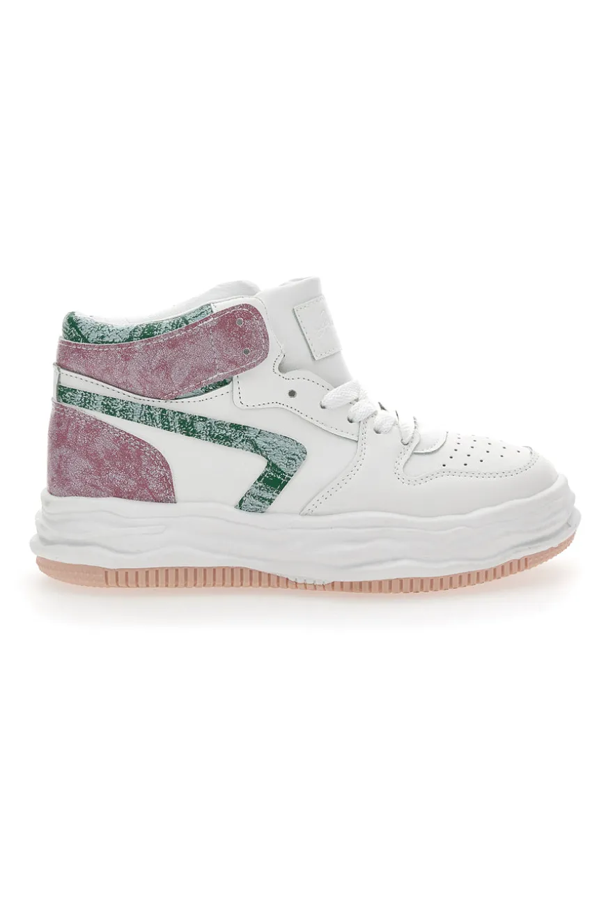 Sneakers alta Grazie 3150 Bianca Verde Rosa