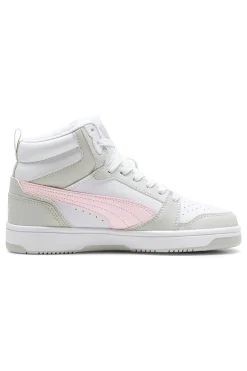 SNEAKERS ALTE BIANCHE CON DETTAGLI ROSA PUMA REBOUND V6 MID JR