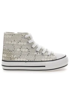 Sneakers alte bianche con pizzo e paillettes ENERGY E106