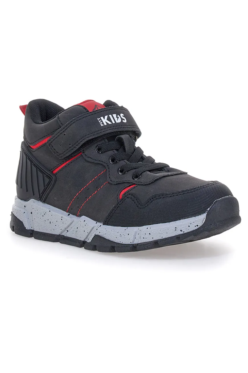 Sneakers alte nere con dettagli rossi e strappo Pitt Kids 129