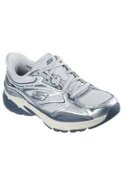 Sneakers argento con inserti silver e calzata facilitata Skechers Stamina Sport Slip-ins
