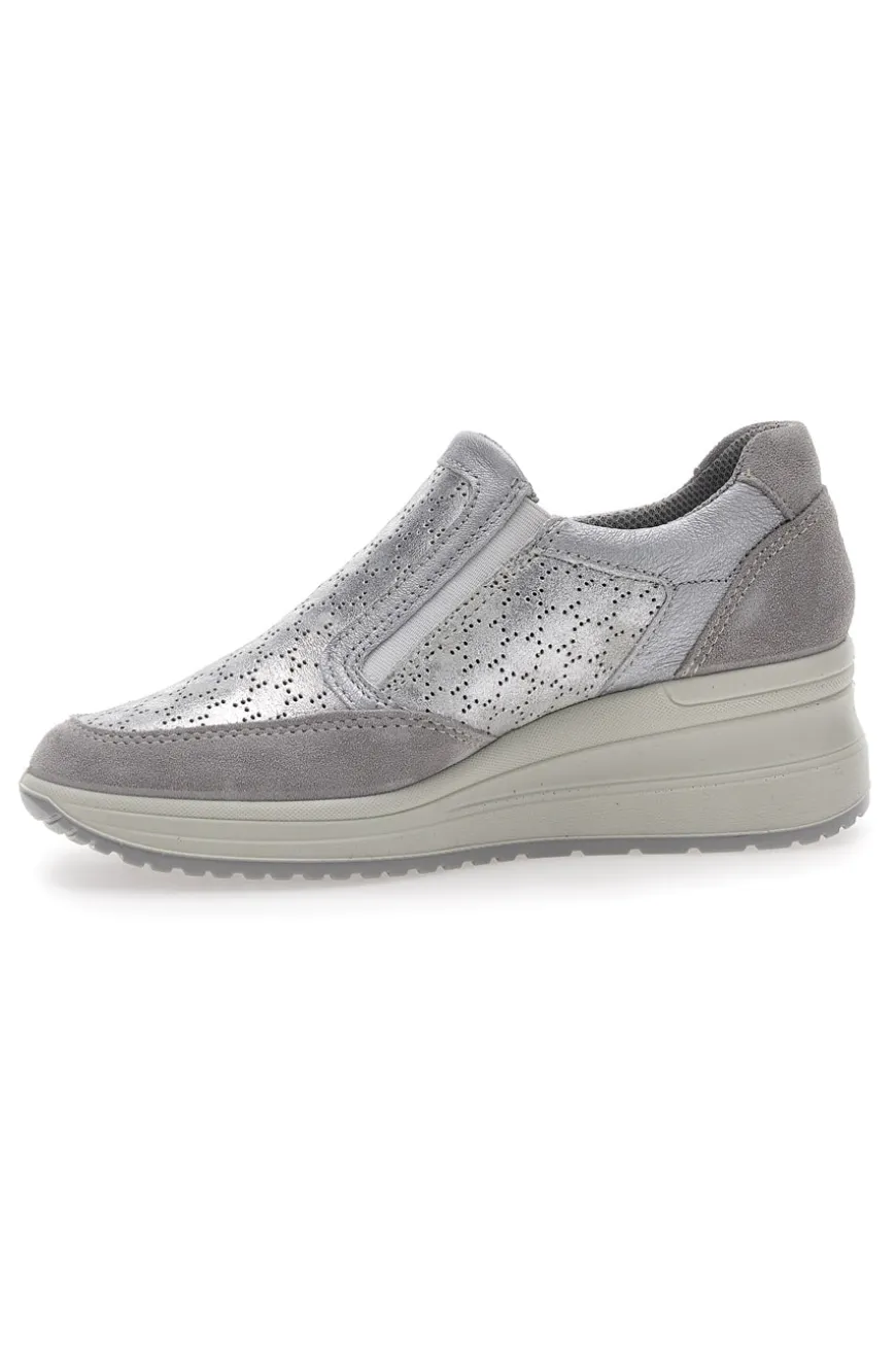 Sneakers Argento In Pelle Con Zeppa IMac 555730