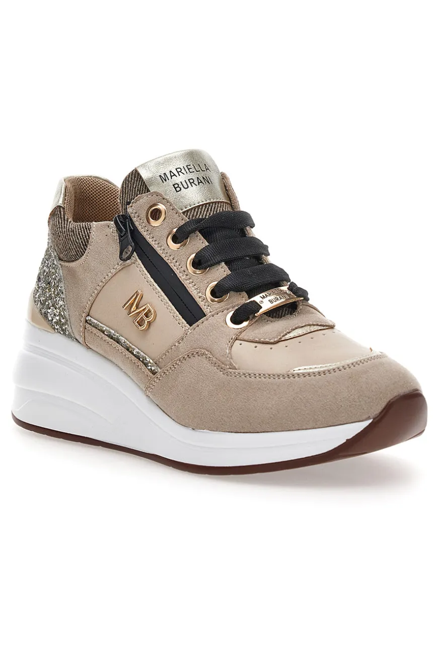 Sneakers beige con glitter e zip laterale Mariella Burani 51751C1104