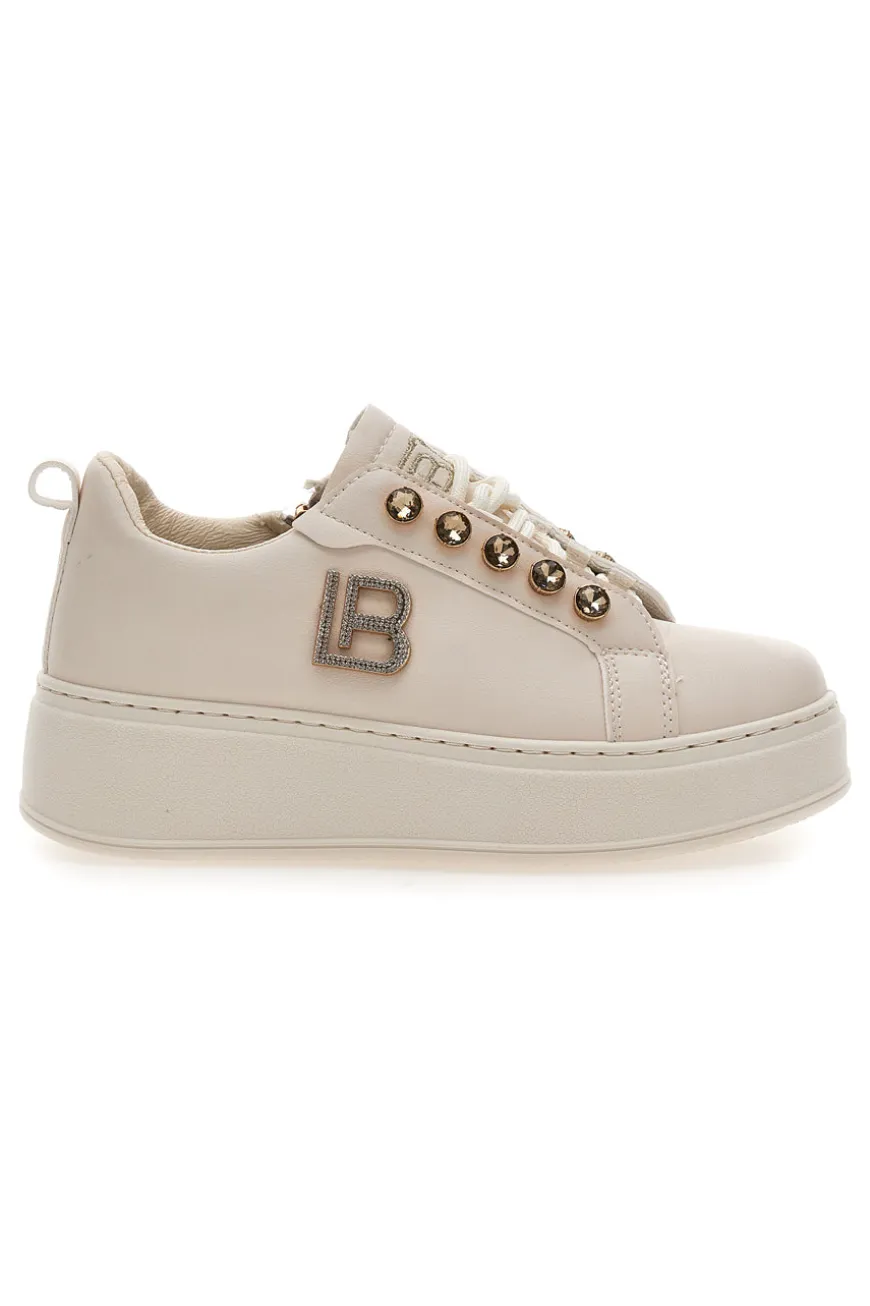 Sneakers beige con logo laterale e fondo alto Laura Biagiotti 9618