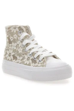 Sneakers Beige con Ricami a Fiori Bianchi GRAZIE GIRL 155727