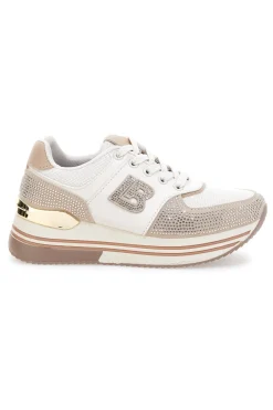 Sneakers beige con strass e inserti oro Laura biagiotti 9638