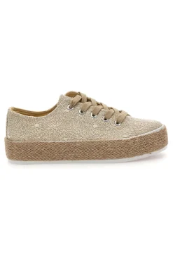 Sneakers beige in crochet con suola in corda Energy E127