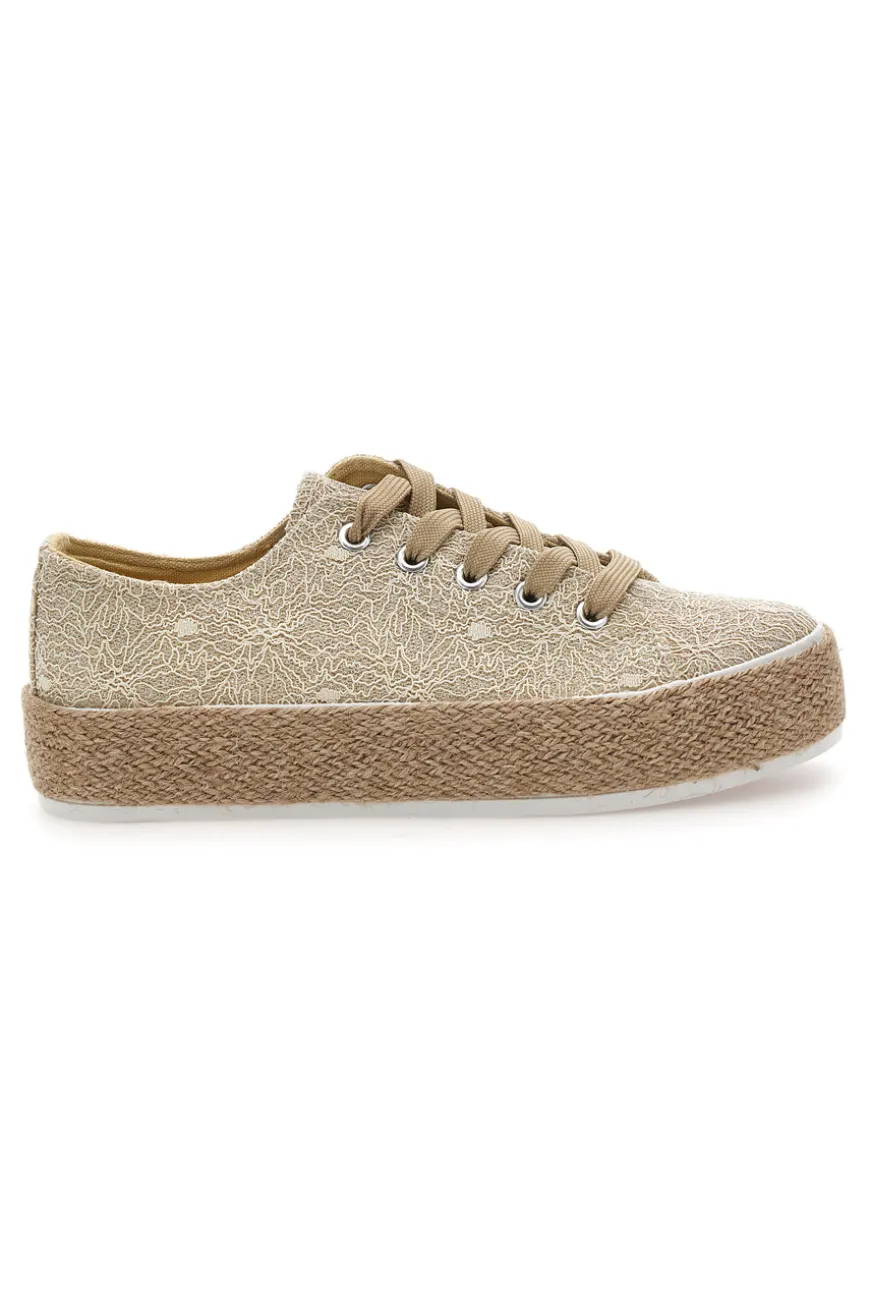 Sneakers beige in crochet con suola in corda Energy E127
