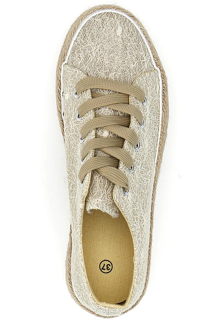 Sneakers beige in crochet con suola in corda Energy E127