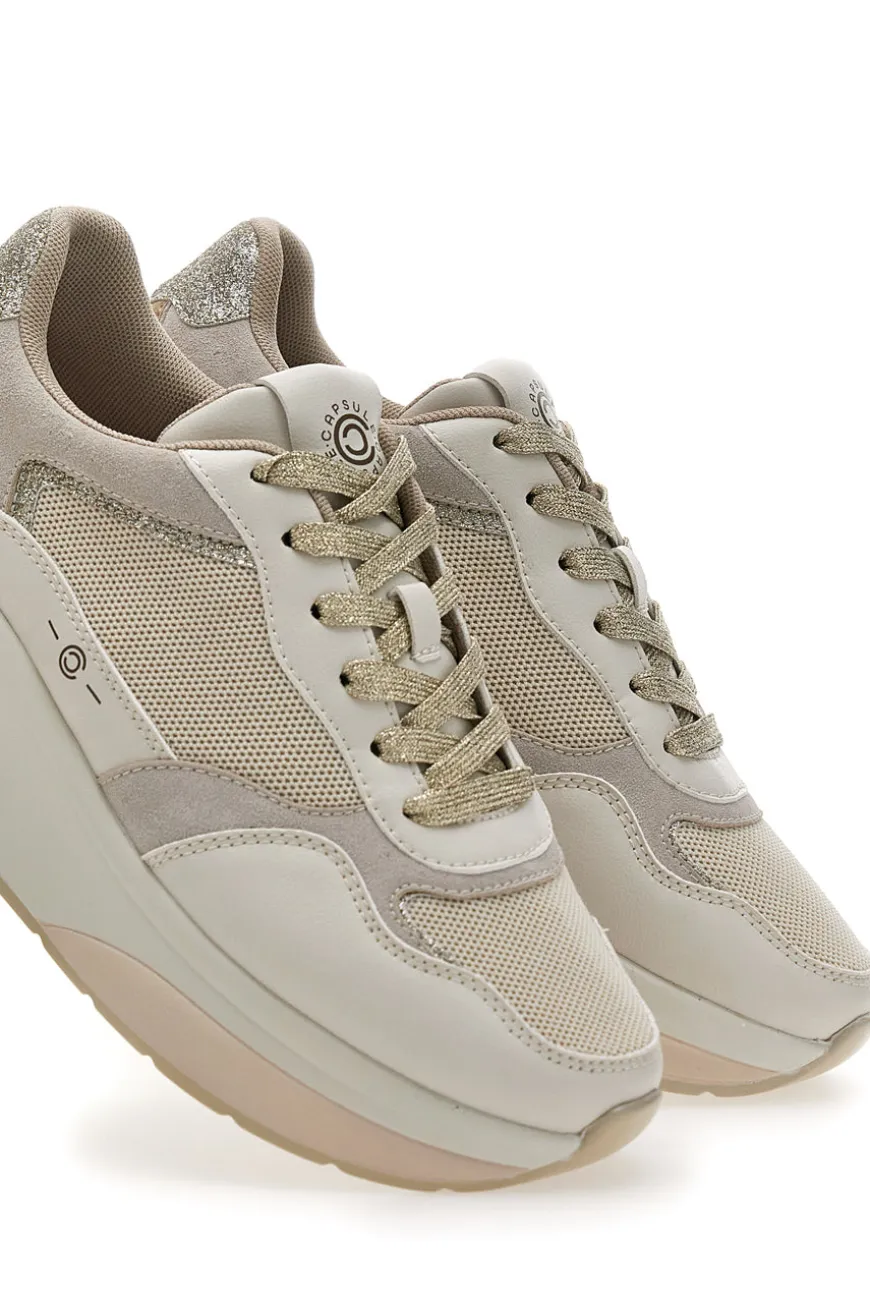 Sneakers Beige in pelle zeppa comfort Pittarello capsule Benny