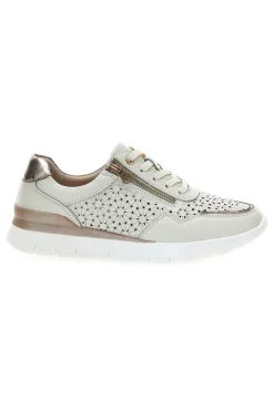 Sneakers beige traforate in vera pelle con cerniera Prima riga 182082