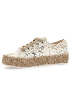 Sneakers bianche beige in crochet con suola in corda ENERGY E122