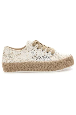 Sneakers bianche beige in crochet con suola in corda ENERGY E122