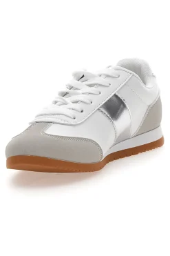 Sneakers Bianche con Banda Laterale Argento TALEMI 24250